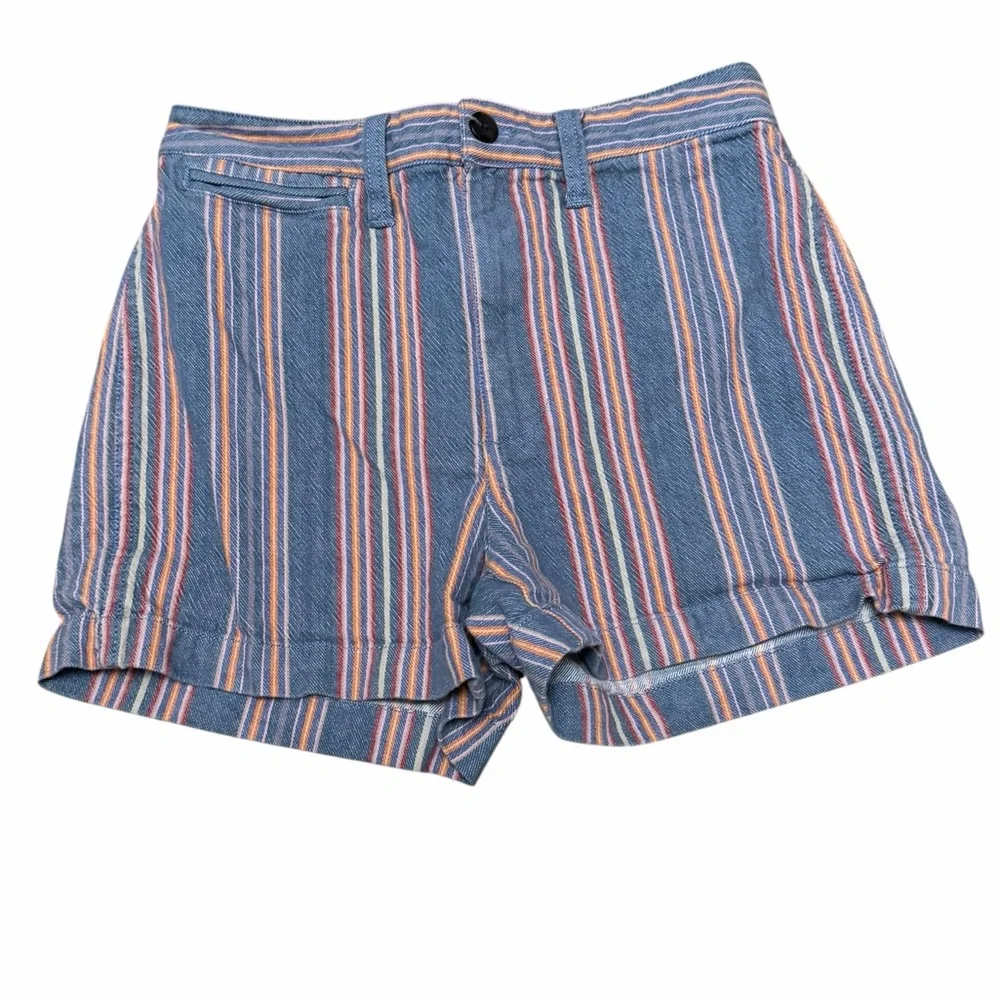 Madewell Striped Denim Shorts Size 26 Multicolor Stripe Cuffed Hem